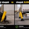 porovnání pevného ochranného sloupku a pružného sloupku SLOW STOP po nárazu vozidla.